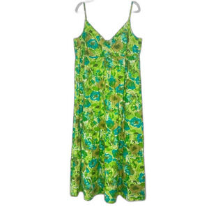 Garnet Hill Cotton Green Spaghetti Strap Maxi Dress Size 14